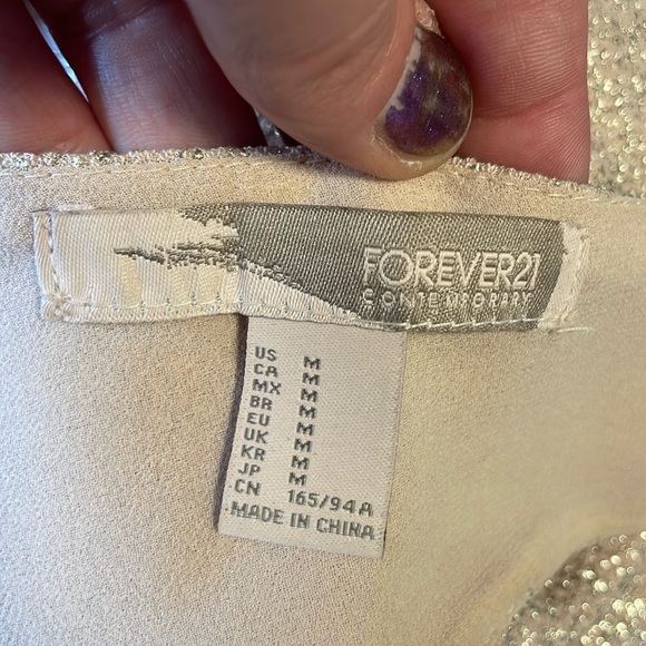 F21 Pink Champagne Dress Medium Open Back Mini Metallic Sparkly NYE Wedding - Picture 12 of 16